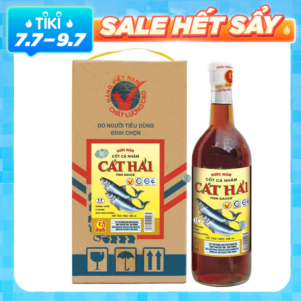 Hộp 4 chai Nước Mắm Cát Hải Cốt Cá Nhâm 650ml - Đặc sản nước mắm truyền thống Vạn Vân