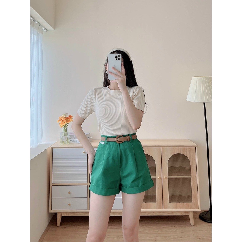 Áo Len Tăm Thời Trang Nữ Cổ Tròn Ngắn Tay Hàng Quảng Châu Co Giãn Siêu Đẹp