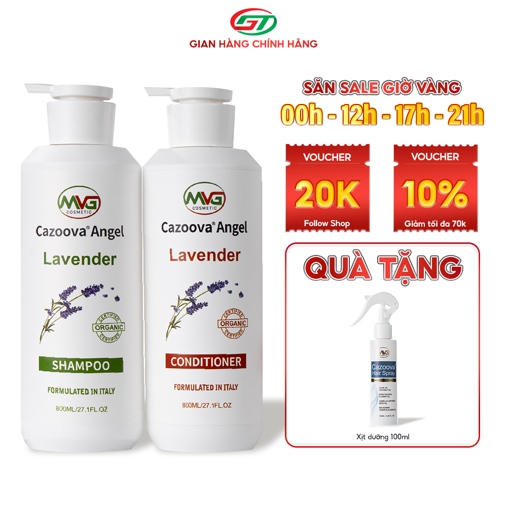 Combo dầu gội, dầu xả ngăn ngừa gàu Cazoova Lavender hương hoa oải hương quyến rũ 800ml
