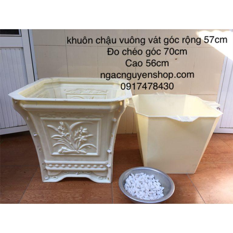 Khuôn chậu vuông vát góc ngang 57cm chéo góc 70cm cao 50cm