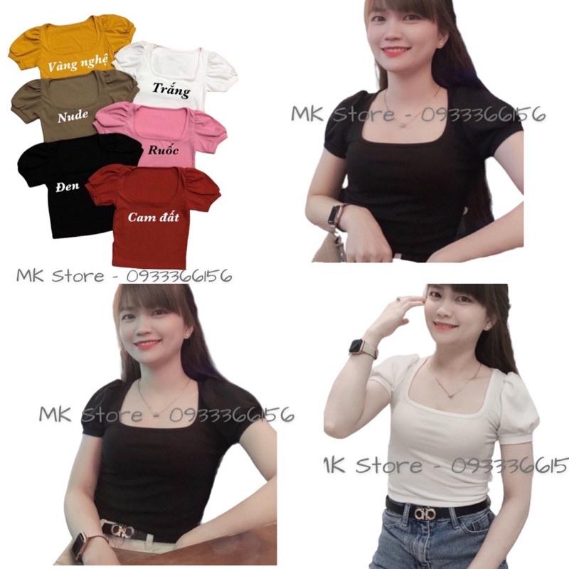 Áo Thun Croptop Tay Phồng Cổ Vuông