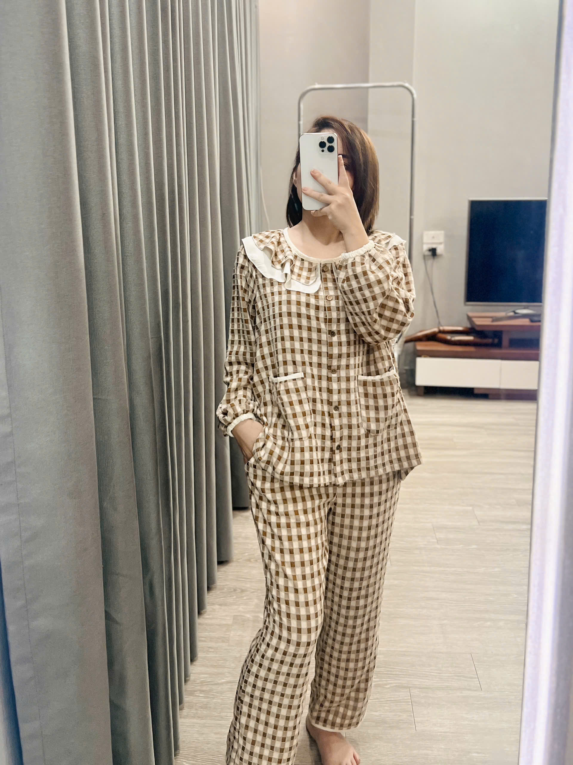 Bộ Đồ Bầu Và Sau Sinh Dài Tay Cao Cấp Azuno B68 Chất Liệu Đũi Xốp Mặc Cực Mát
