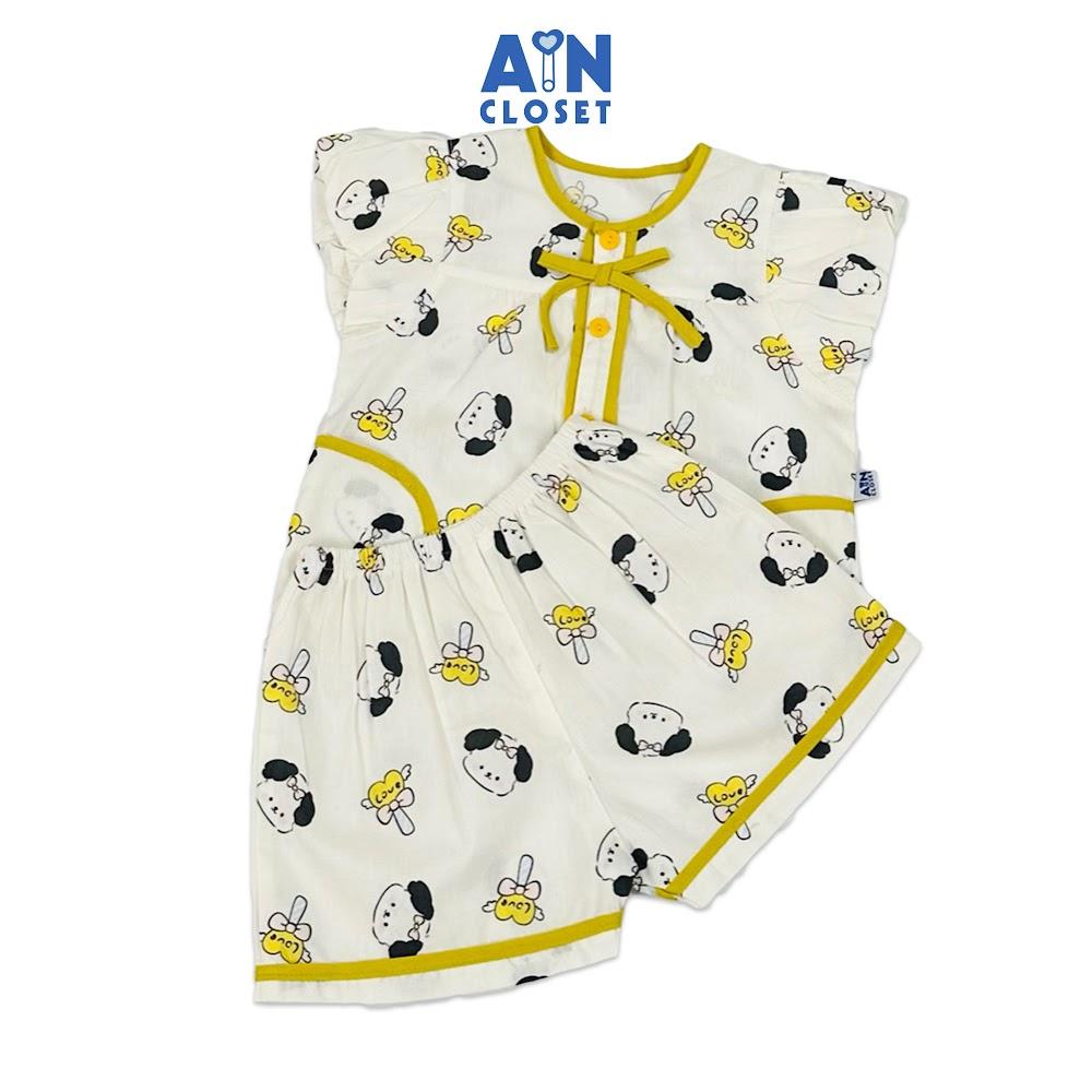 Bộ quần áo Ngắn bé gái họa tiết Cún Love Nơ xanh cotton - AICDBGDXNODM - AIN Closet