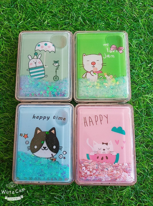Gương Mini Chữ Nhật Gấp Gọn 2 Mặt Rắc Kim Tuyến