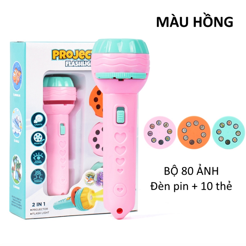 Đèn pin chiếu hình cho bé 80 hình sắc nét Đồ chơi đèn chiếu ảnh ngộ nghĩnh đáng yêu