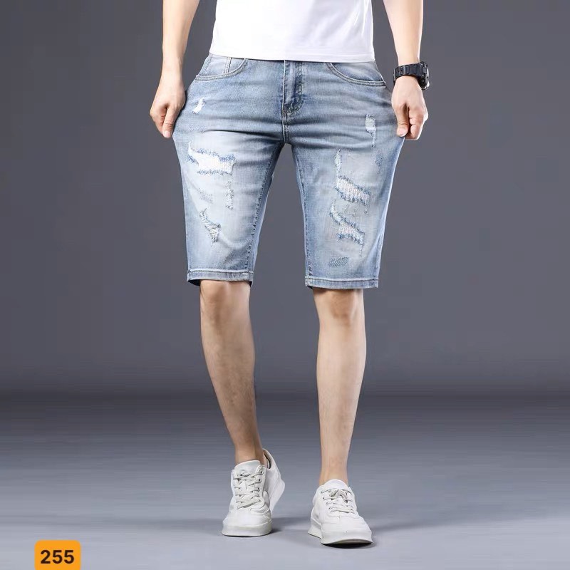 Quần Short Jean Nam, Co Dãn Phối Rách Thời Trang Cao Cấp OBOK FASHION MS255