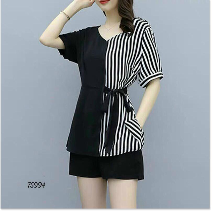 SET UMI KÈM ĐAY CỘT ÁO KẺ SỌC,QUẦN NGẮN XINH XẮN THỜI TRANG LANO STORE 99