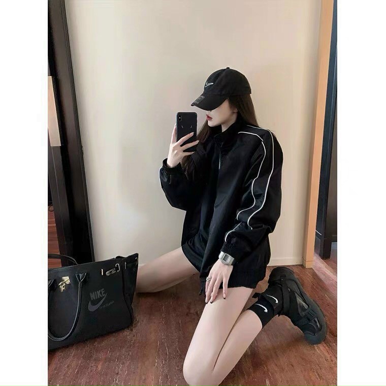 Áo Khoác Dù Trơn Basic Chạy Sọc 2 Lớp - Gió Bomber Jackets Có Khóa Kéo Zip - Unisex Nam Nữ Cặp Đôi, áo khoác thể thao cổ cao