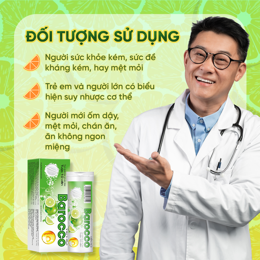 Viên Sủi Bổ Sung Vitamin C Hương Chanh Tăng Cường Sức Đề Kháng Barocco Dan Khang Hộp 10 Viên