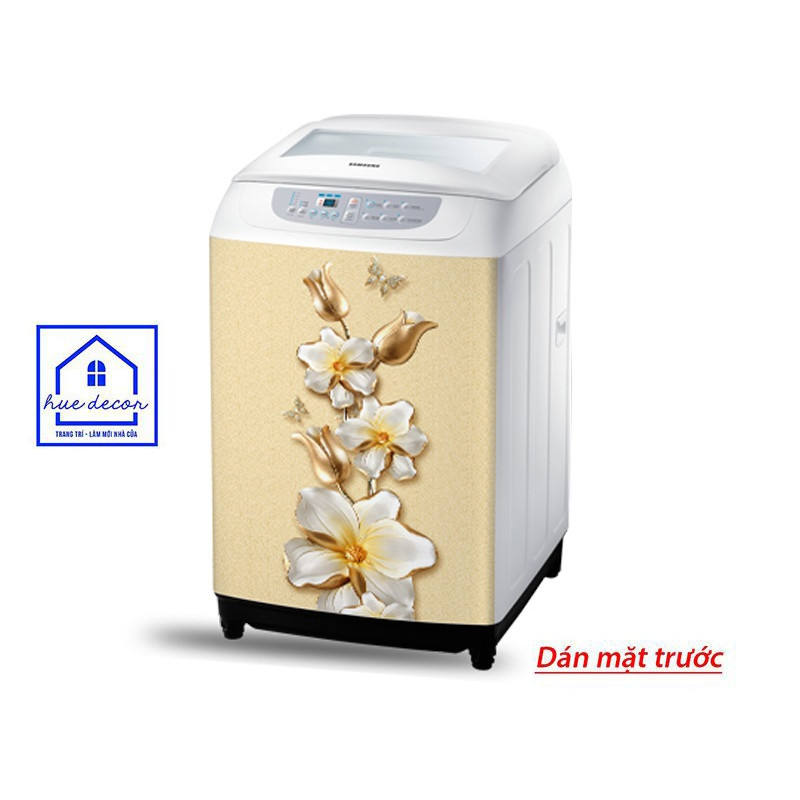 Decal dán tủ lạnh - máy giặt Hoa lan vàng 3D Huedecor chống nước, sẵn keo, đủ kích cỡ