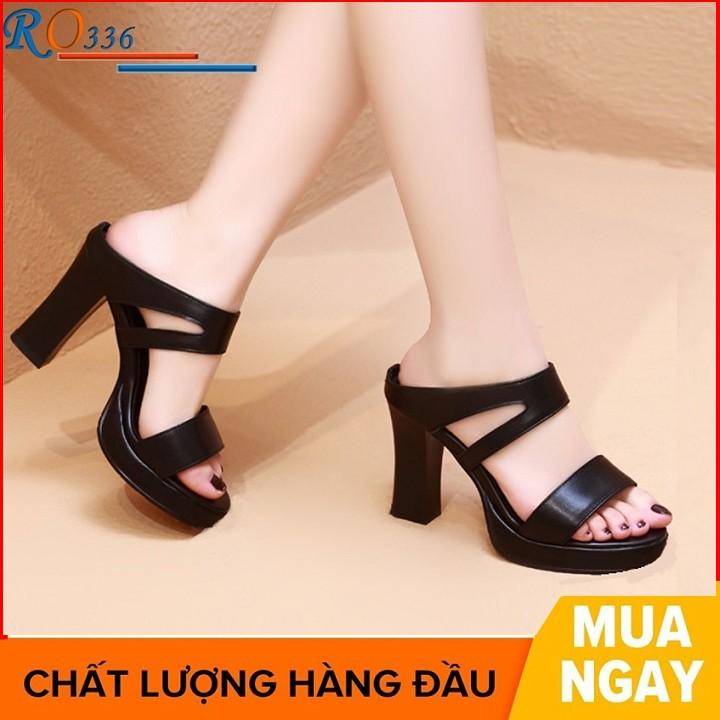 Giày sandal nữ cao gót 7 phân hai màu đen trắng hàng hiệu rosata ro336