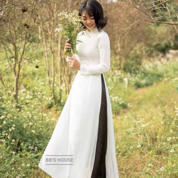 Áo Dài Trắng Quần Đen Truyền Thống 4 tà - Lụa Nhật ( hàng cao cấp - hình thật )