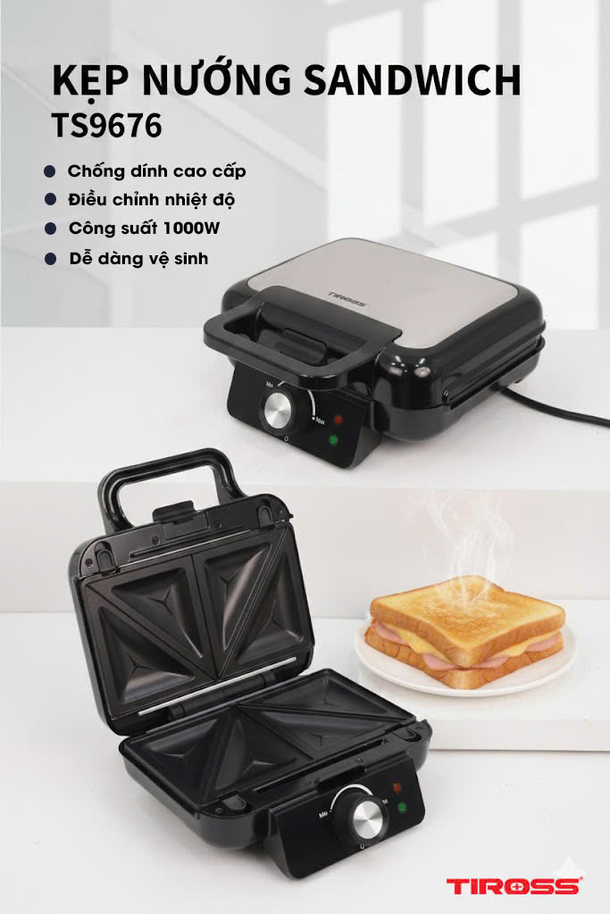 Kẹp nướng bánh sandwich TIROSS TS9676 - Hàng chính hãng