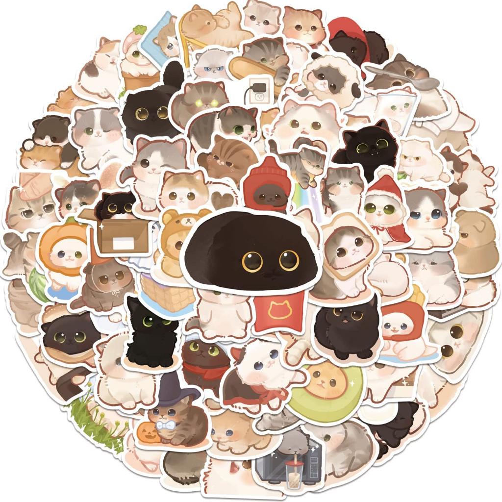 Sticker mèo chibi mắt to cute dễ thương trang trí mũ bảo hiểm, guitar, ukulele, điện thoại, sổ tay, laptop - MẪU S11