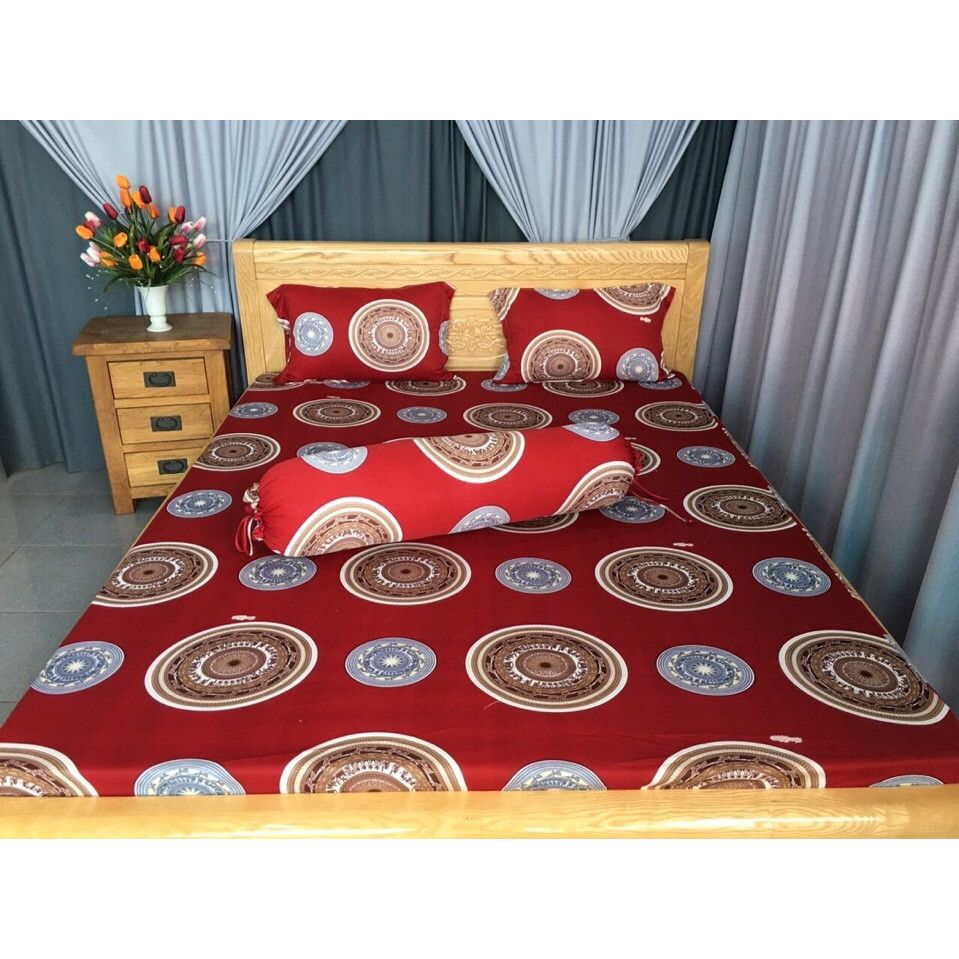 Bộ Drap Thun Lạnh Hàn Quốc 1m6 hoặc 1m8  x 2m ( 4 món } trống đỏ đô