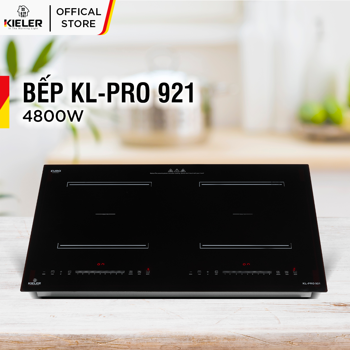 Bếp điện từ đôi Kieler KL-Plus 921 mặt kính Euro Kieler Platinum, Bếp điện từ có chế độ cảm ứng chống tràn 4800W - Hàng Chính Hãng