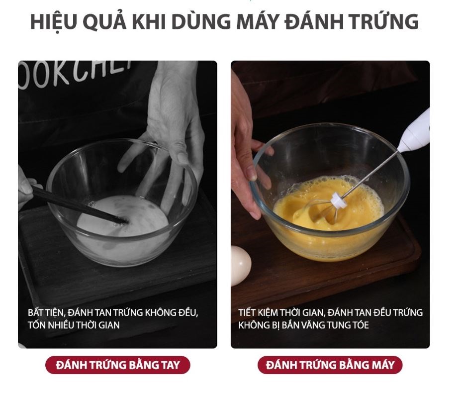 Máy đánh trứng, tạo bọt mini cầm tay 3 tốc độ dùng pin sạc - hàng chính hãng