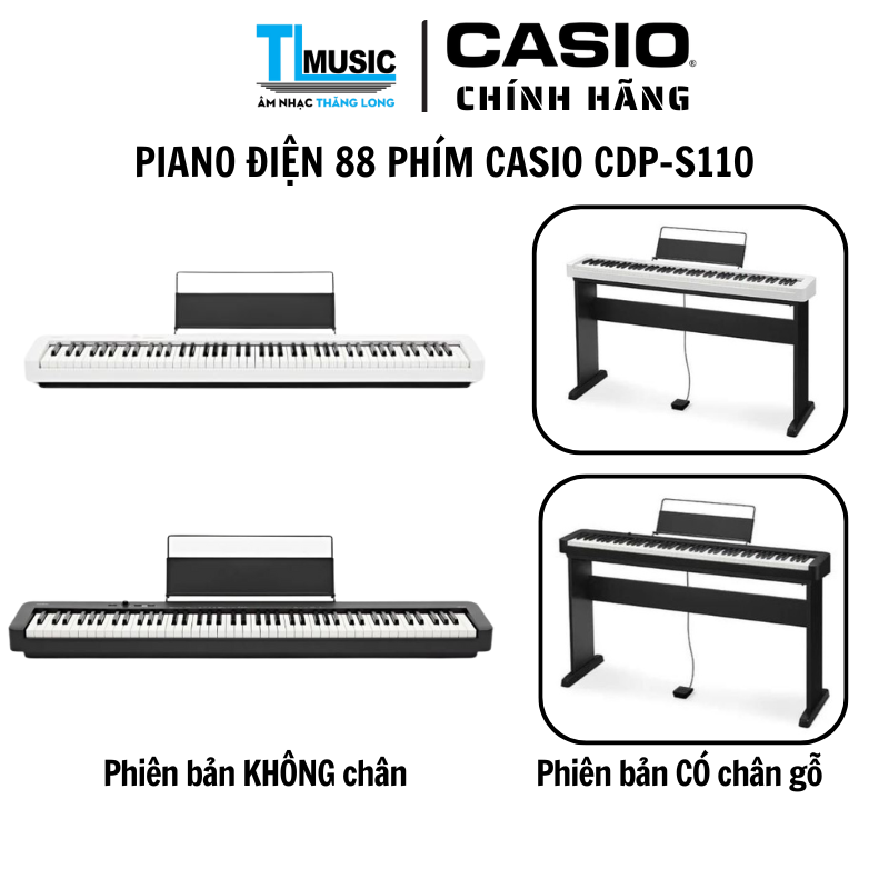 Casio CDP-S110 – Piano Điện 88 Phím Nặng Scaled Hammer Action – Âm Piano Cải Tiến – Màu Trắng/Đen - Hàng Chính Hãng