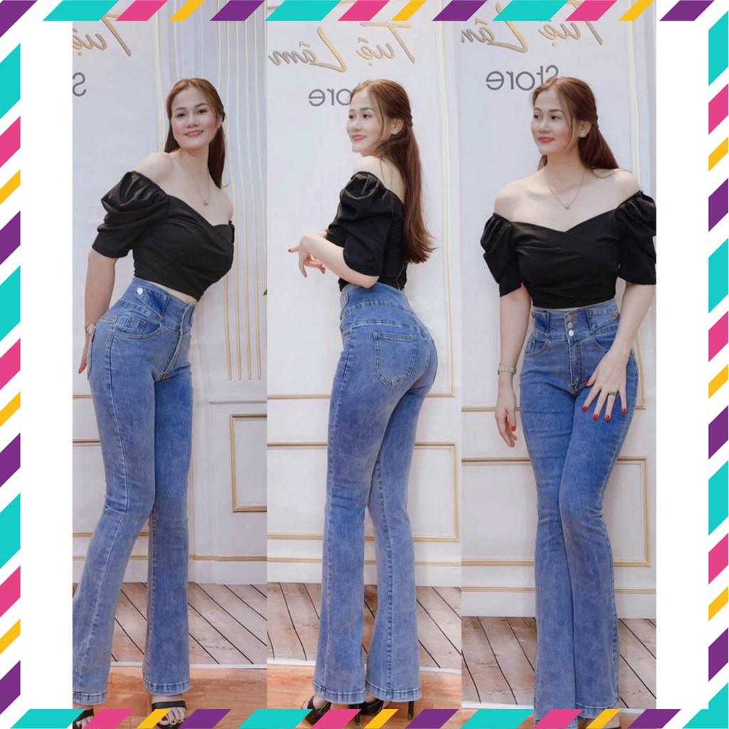 Quần jeans ống loe nữ lưng cao co giãn . quần ống loe lưng siêu cao hàng vnxk có size đại , bigsize