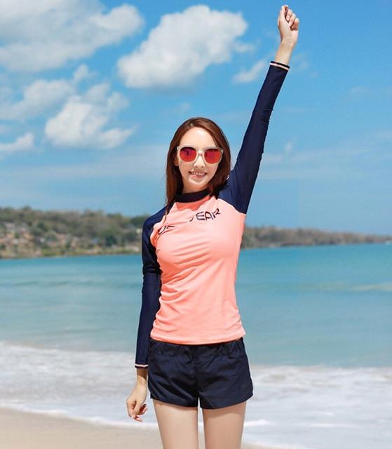 Đồ bơi nữ Bikini 2 mảnh dài tay quần đùi chất liệu thun lạnh co dãn 4 chiều đi biển Hàn Quốc QC010