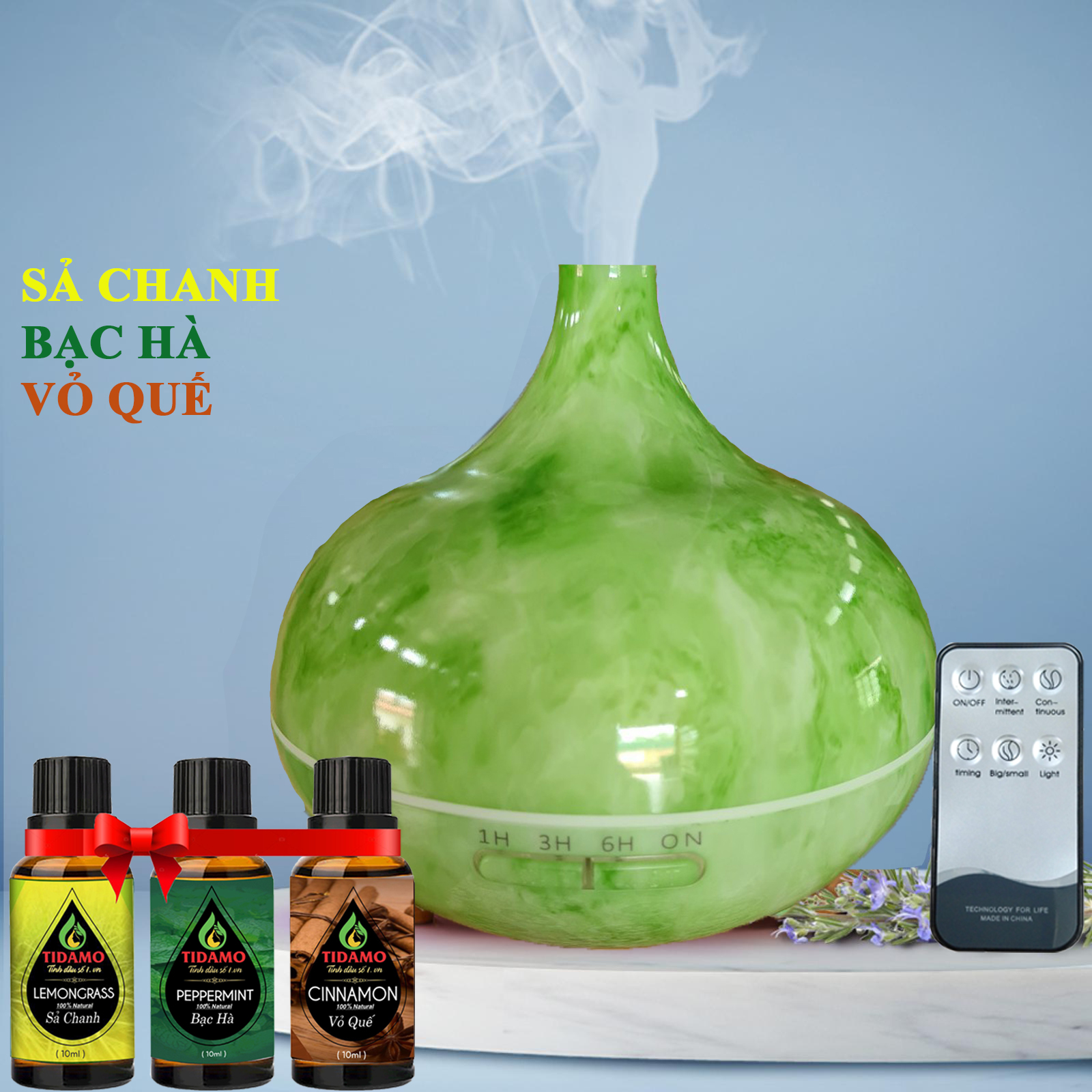 Combo Máy Xông Tinh Dầu Cách Điệu Có Điều Khiển Từ Xa + Tinh Dầu Nguyên Chất TIDAMO - Máy Khuếch Tán Tinh Dầu Giúp Thơm Phòng Thư Giãn, Đuổi Muỗi và Bảo Vệ Sức Khỏe