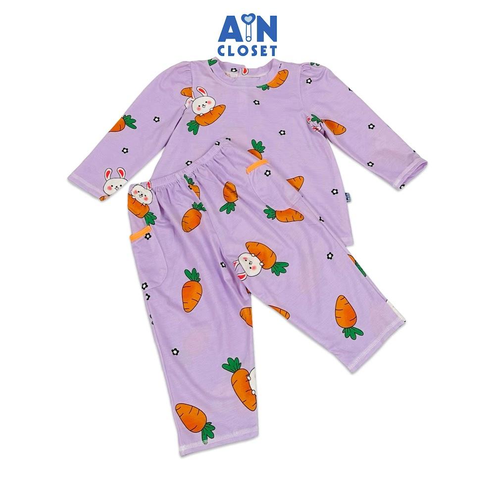 Bộ quần áo Dài bé gái họa tiết Thỏ Carrot Tím thun cotton - AICDBGDI1RW8 - AIN Closet