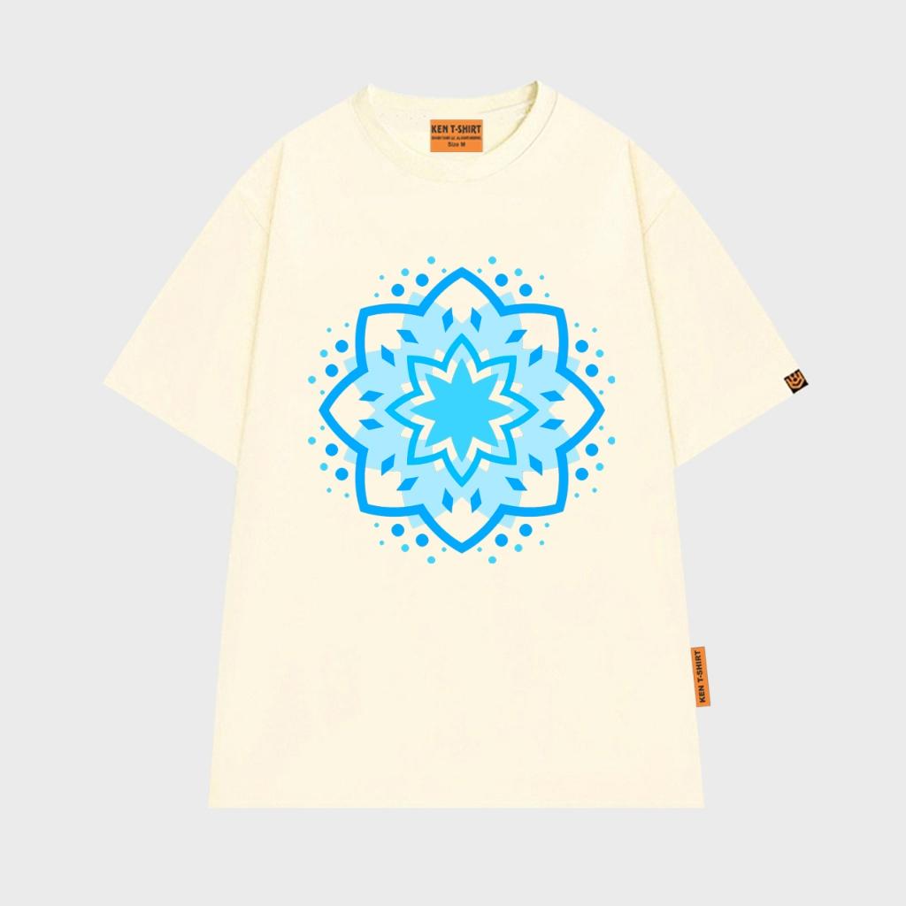 Áo thun unisex in biểu tượng hoa Mandala màu xanh cyan năng lượng mạnh mẽ Mandala shirt BND540