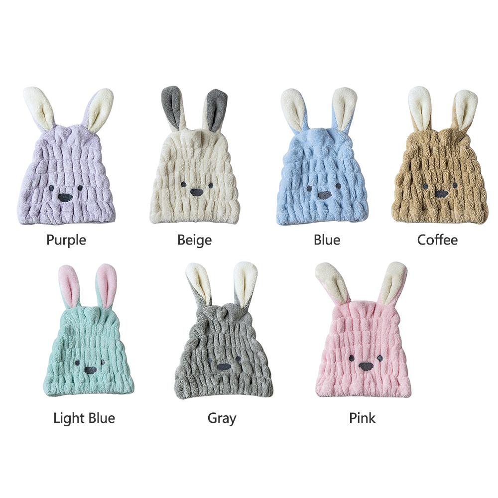 Khăn Tắm Lông Cừu San Hô Quấn Đầu Với Tai Thỏ