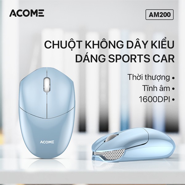 Chuột Máy Tính Văn Phòng Không Dây Tĩnh Âm ACOME 2.4GHz, Độ Phân Giải Lên Tới 1600DPI - Hàng Chính Hãng