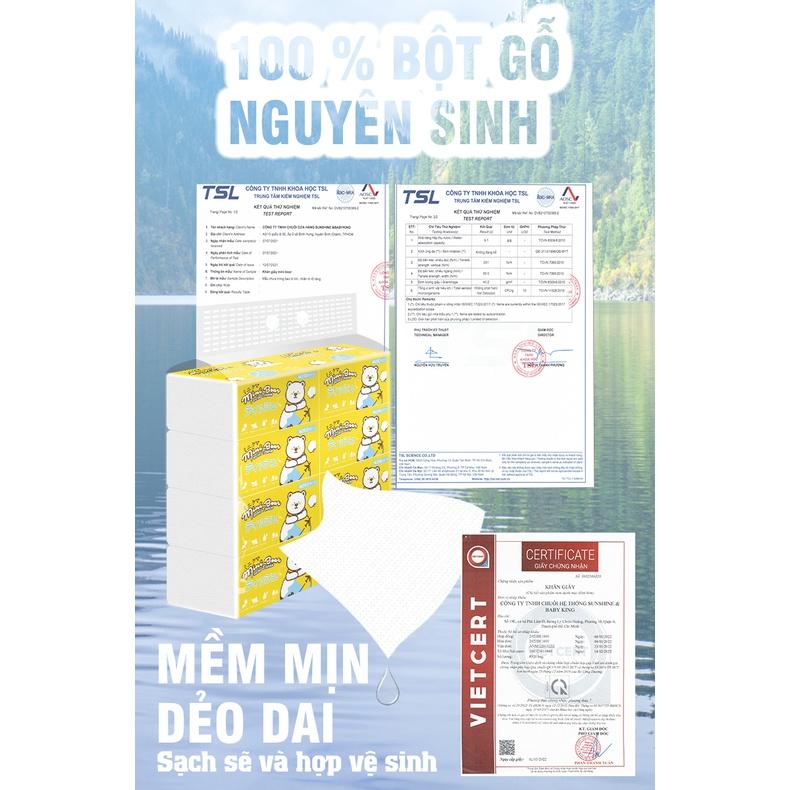 Khăn giấy khô lau tay, mặt không bột vụn 210 tờ gia dụng 100% bột gỗ nguyên sinh thương hiệu Minibear Nhật