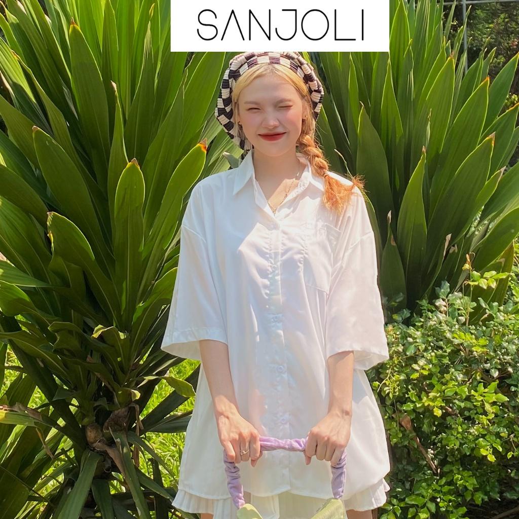 Áo Sơ Mi Form Rộng SANJOLI Áo So Mi Nữ Kiểu Oversize Tay Ngắn Thiết Kế Hàn Quốc Hot Trend AO058