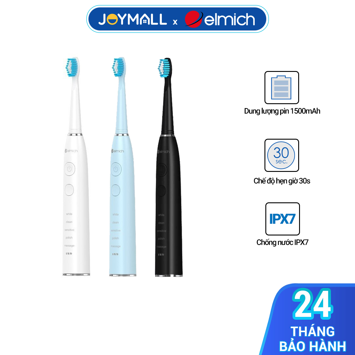 Bàn Chải Điện Elmich Procare TBE-8453,Hàng Chính Hãng, Kèm 2 Đầu Bàn Chải, 5 Chế Độ Làm Sạch-JoyMall