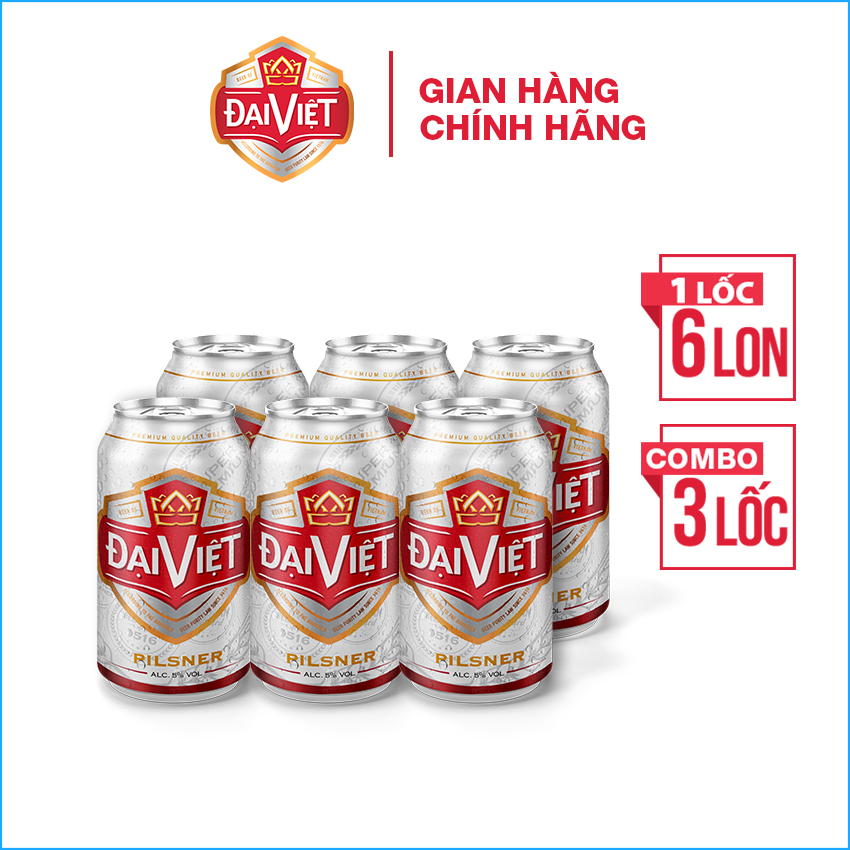 [Combo (18) lon 330ml]  Bia Pilsner Đại Việt, Bia vàng sản xuất theo luật bia tinh dòng của Bia Đức, không hóa chất, đậm vị đúng gu