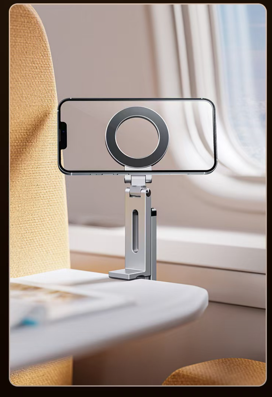Giá đỡ kệ đỡ điện thoại từ tính gập xoay 360 độ để bàn, kẹp thành bàn, ô tô, máy bay livestream, selfile tự sướng- Hàng chính hãng