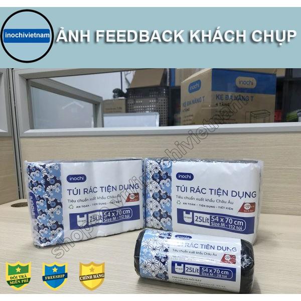 Túi đựng rác tự phân hủy 4 cuộn sinh học Inochi Có Quai Màu Đen Dài Hơn 20% 10L 25L 50L cho thùng rác