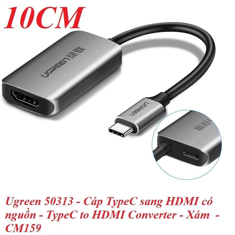 Ugreen UG50313CM159TK 10CM màu Xám Bộ chuyển đổi TYPE C sang HDMI + nguồn TYPE C hỗ trợ phân giải 4K 60Ghz cao cấp - HÀNG CHÍNH HÃNG