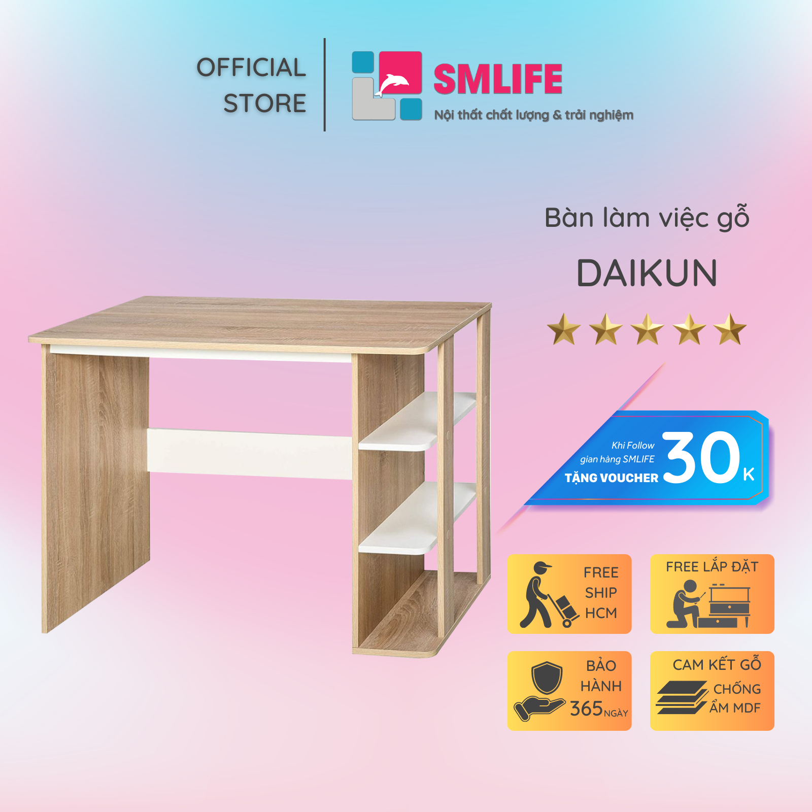 Bàn làm việc, bàn học gỗ hiện đại SMLIFE Daikun | Gỗ MDF dày 17mm chống ẩm | D100xR55xC75cm