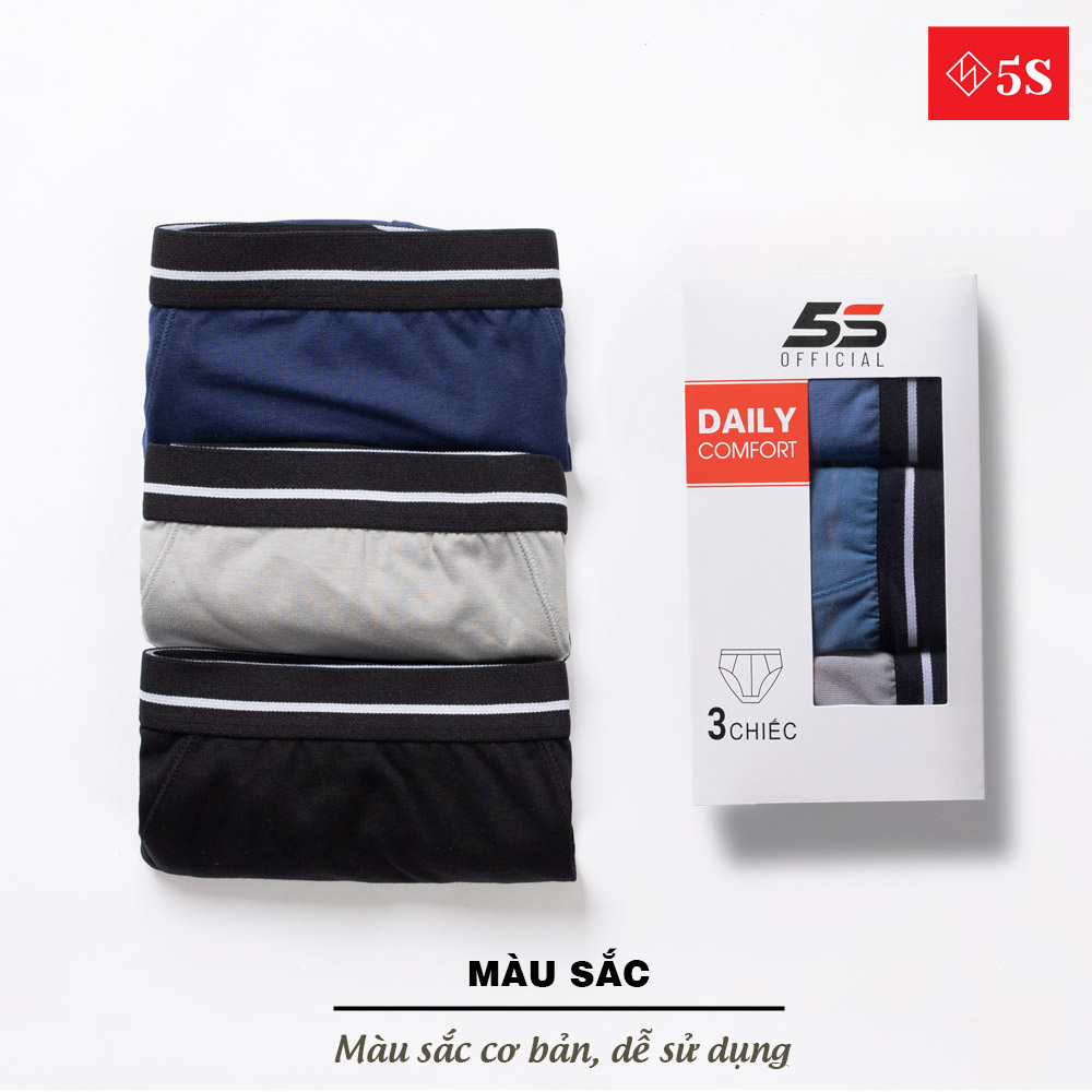 Combo 3 Quần Sịp Nam Tam Giác 5S (5 màu), Chất Vải Cotton Mềm Mịn, Thấm Hút Cực Tốt, Vận Động Thoải Mái (X3-SIP21001BRF)