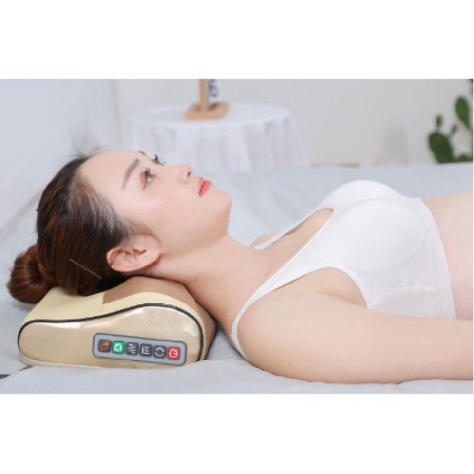 Gối Massage Hồng Ngoại - Đệm Gối Massage Kiêm Tựa Lưng 16 bi - Sử Dụng Pin Sạc - Mát Xa Cổ, Vai, Gáy