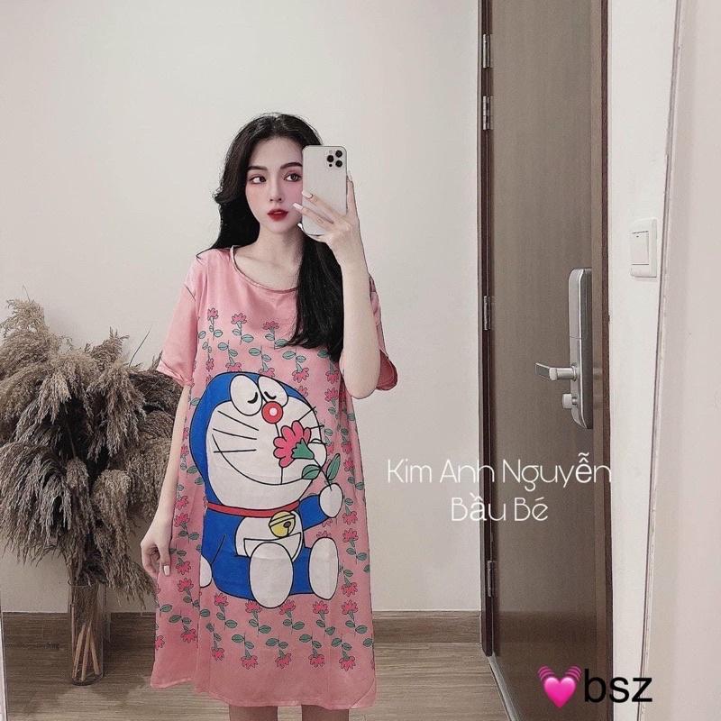 Váy Ngủ Lụa Hình Cute Tay Lỡ Có Ảnh Thật Kèm Video