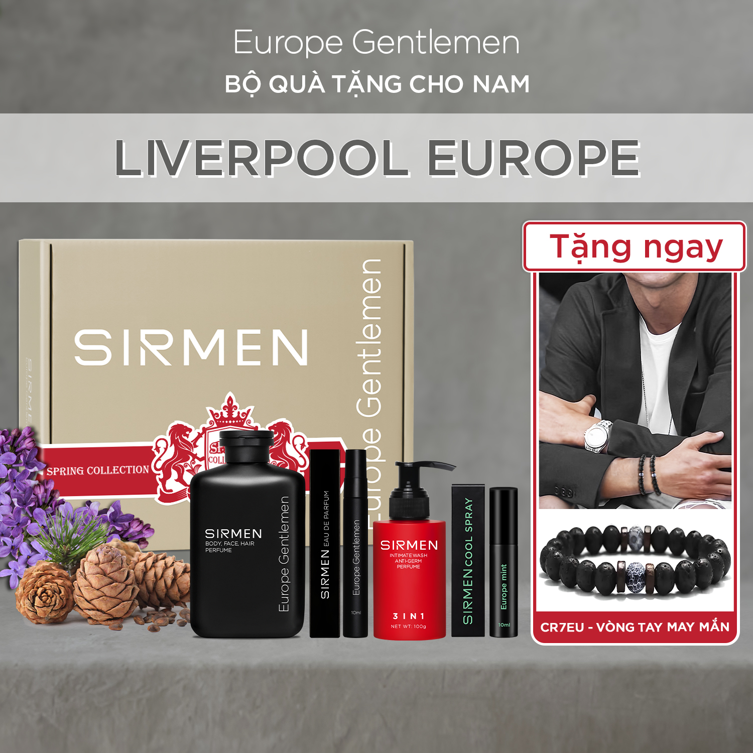 [Combo Liverpool Europe] Sữa tắm 350g, Nước hoa nam 10ml, Xịt thơm miệng và Dung dịch vệ sinh nam 100g THƠM TỪ TRONG RA NGOÀI nguyên liệu châu Âu SIRMEN Europe Gentlemen chiết xuất tự nhiên công nghệ EU-Nano đậm đặc gấp 2 lần