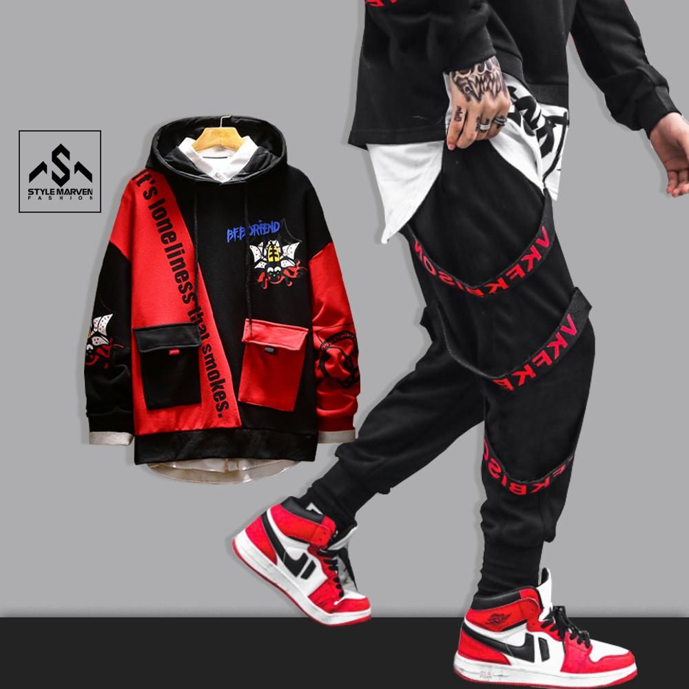 Bộ nam chất thun da cá STYLE MARVEN Hoodie BF.BORFEND hình nhện mix Jogger trẻ trung - SET NAM 9000088C