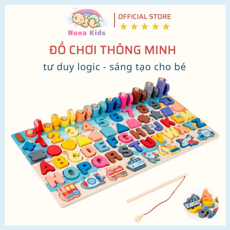 Bảng chữ cái gỗ thông minh NUNAKIDS 7 in 1 đồ chơi cho bé trai gái gồm hình khối, bảng chữ cái và phương tiện