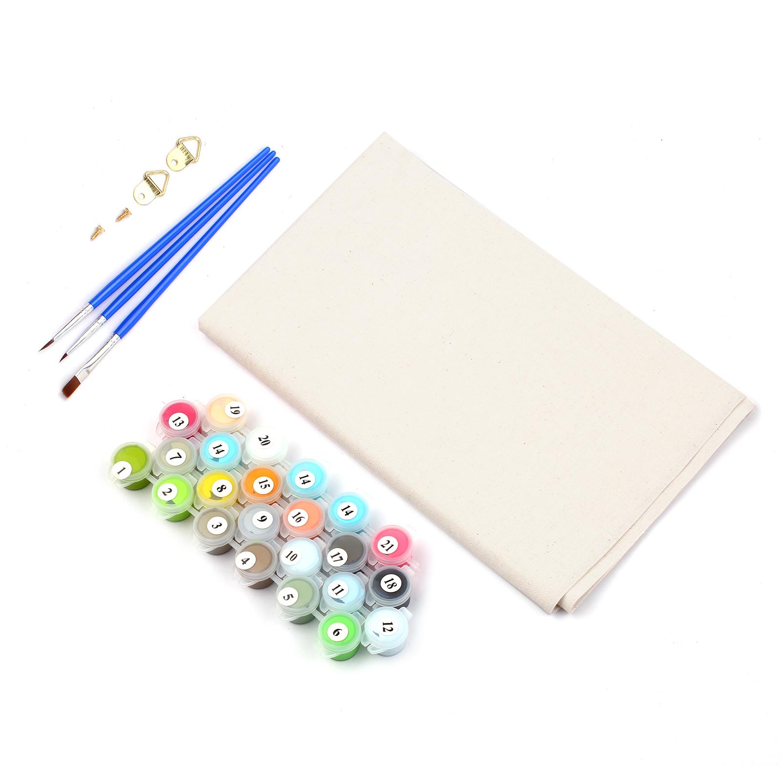 Bộ tranh sơn dầu không khung DIY bao gồm 3 cọ vẽ và 1 bộ bột màu thân thiện với môi trường