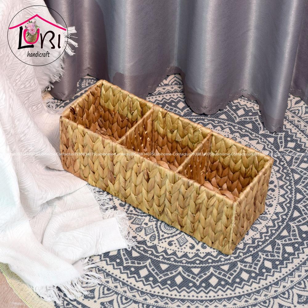 Lubihandicraft - Khay đựng đồ đan lục bình 3 ngăn - đơn giản, mộc mạc