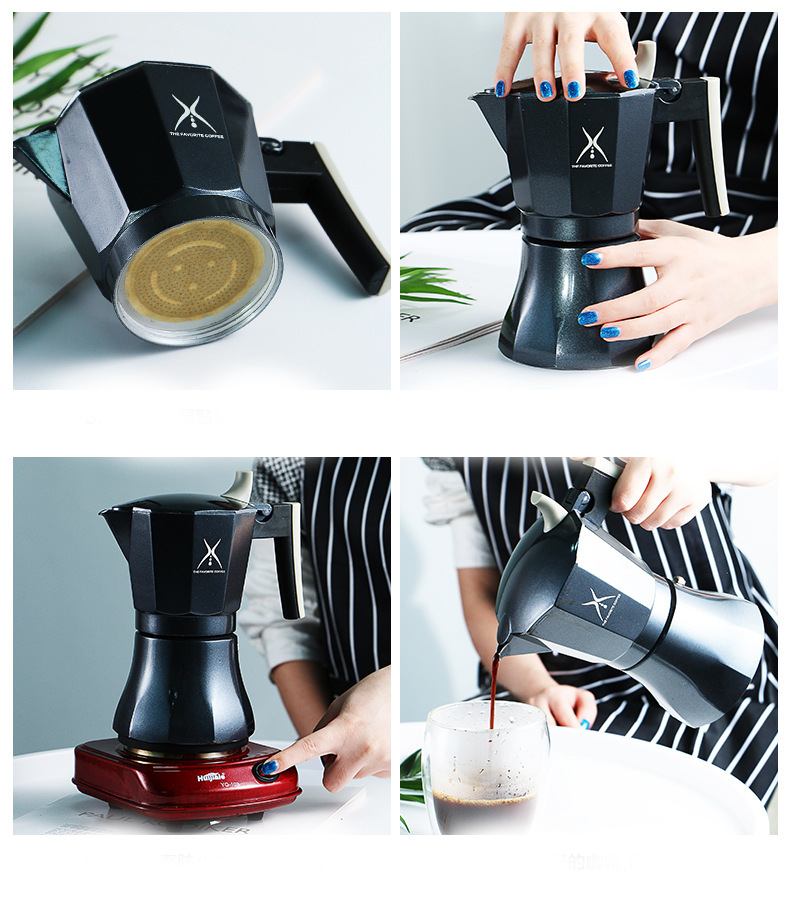 Ấm pha cà phê Moka Pot bằng nhôm, bình pha cà phê kiểu Ý