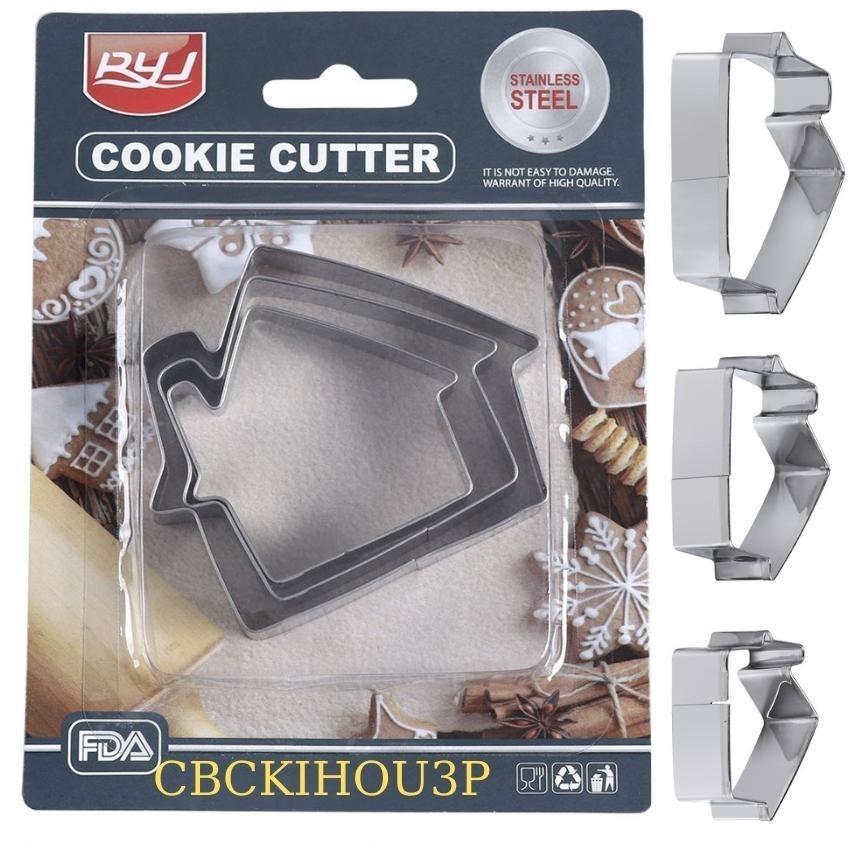 Khuôn Bánh Quy Cookies Bộ 3 Khuôn Nhấn Dụng Cụ Làm Bánh Cutter Innox hình Ngôi nhà 3D Noel - CBCKIHOU3P