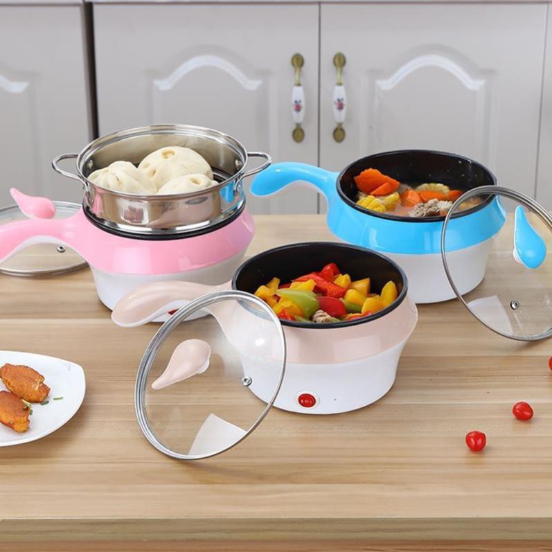 Nồi lẩu mini kèm vỉ hấp dễ dàng nấu các món chiên, xào, rán, luộc, hấp,...- Ca nấu mỳ 2 tầng nắp trong quan sát được bên trong có quai cầm chống nóng thông minh