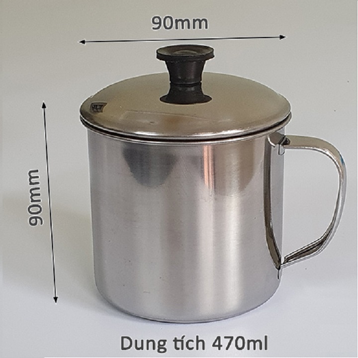 Ca inox rót nước, đựng đồ ăn có nắp có quai đường kính 9 cm