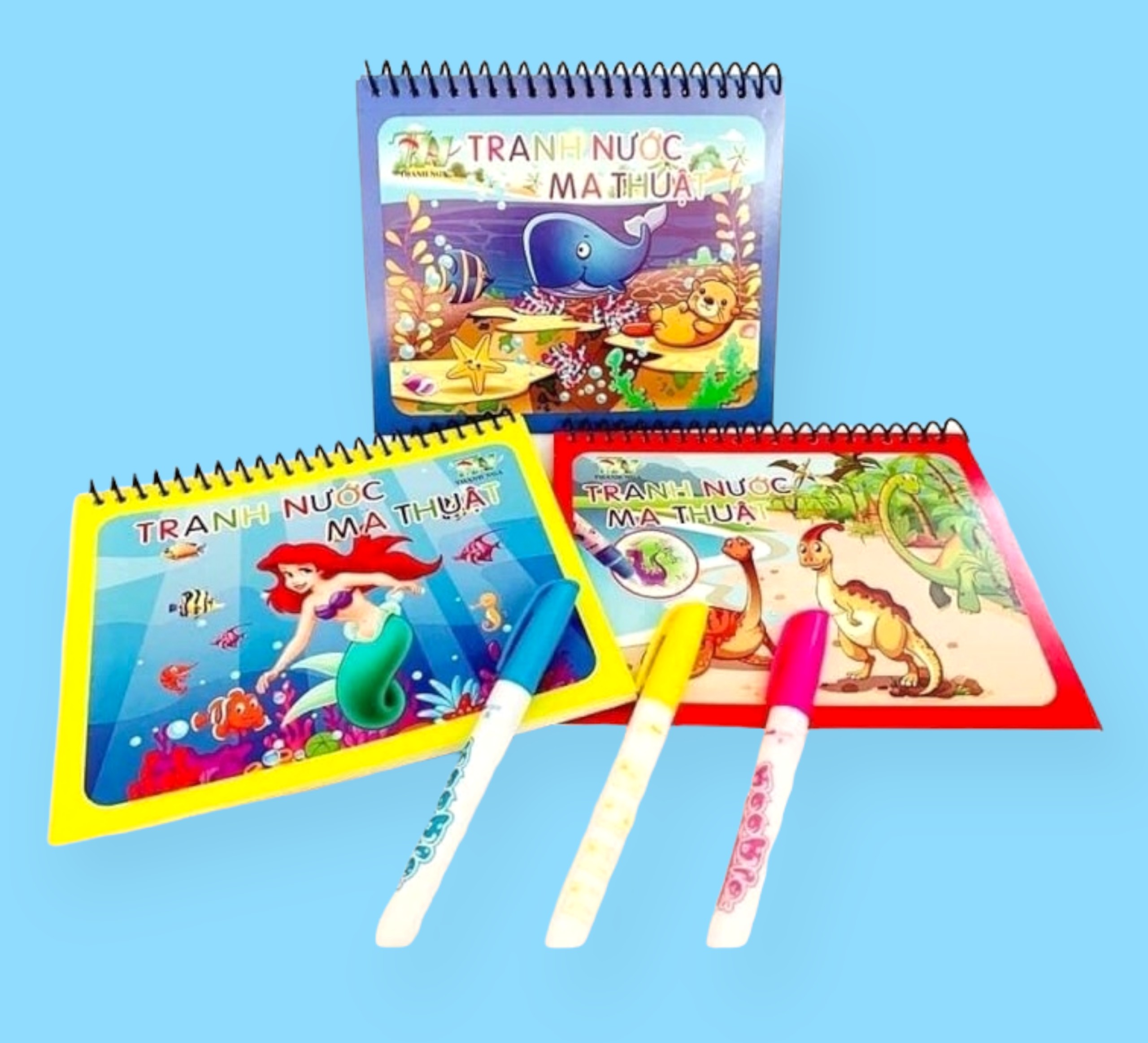 Bộ 3 Tranh Tô Màu Nước Ma Thuật Tự Xóa, Bộ Tập Tô Thần Kỳ, Magic Water Book Cho Bé Tặng 1 Bút Tô Màu Không Bao Giờ Hết Mực